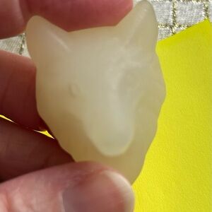 Green calcite carved wolf head